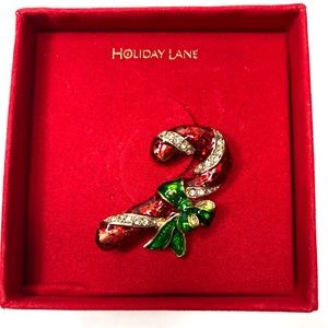 Macy's Holiday Lane Red Candy Cane Brooch Pin